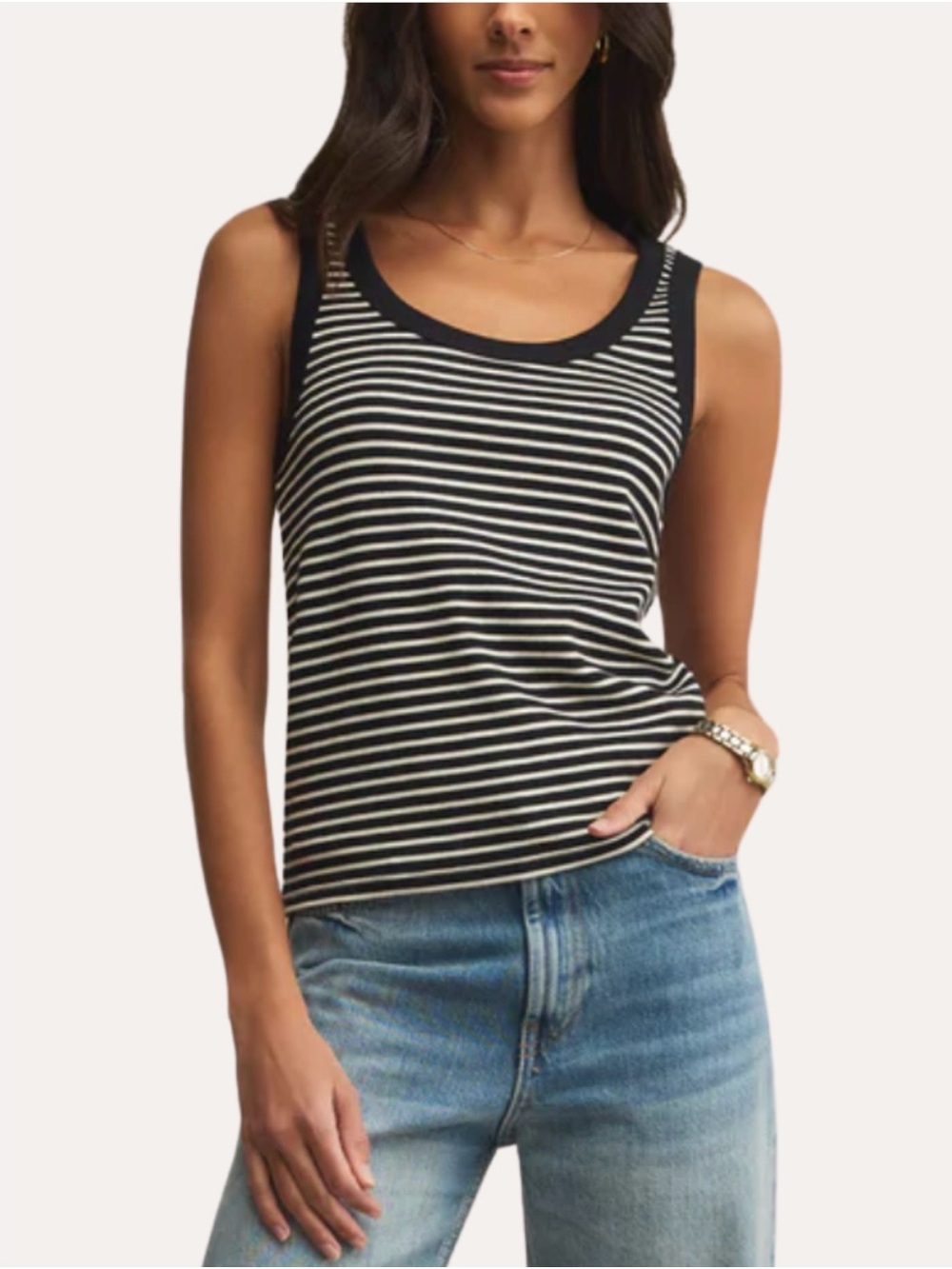 Nine West Black and White Striped Scoop Neck Tank Size Medium PTP 16”-18” EUC